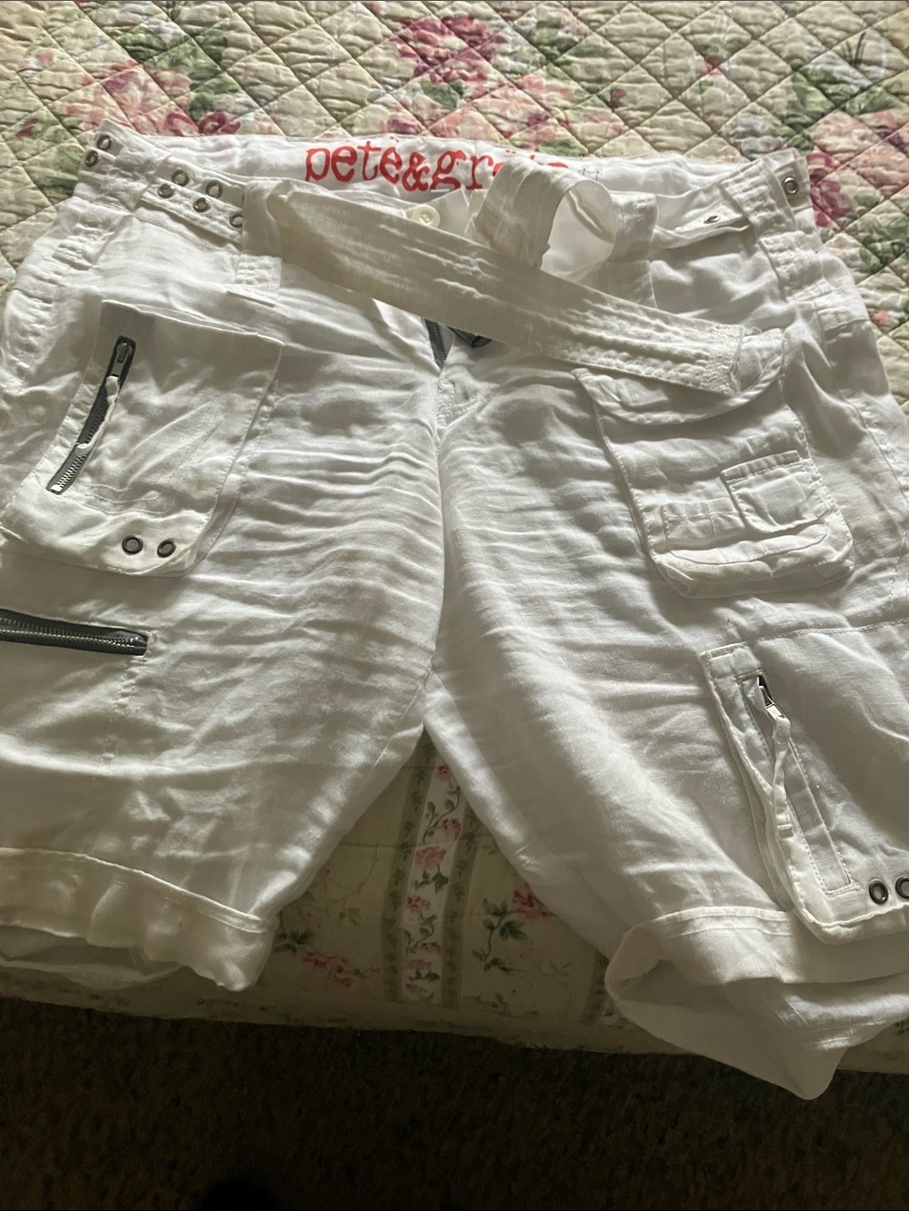 Johnny Was White Utility Cargo Shorts with Belt